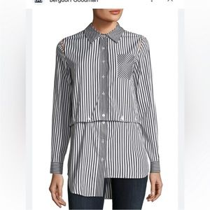 Milly Fractured Striped Button Down Convertible Crop Top